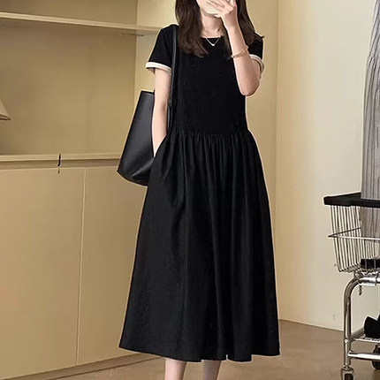 高级感长款短袖连衣裙女夏季2025新款今年流行爆款收腰显瘦长裙子