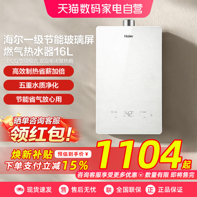 海尔燃气热水器家用恒温洗澡即热天然气一级能效16L升QR5官方380