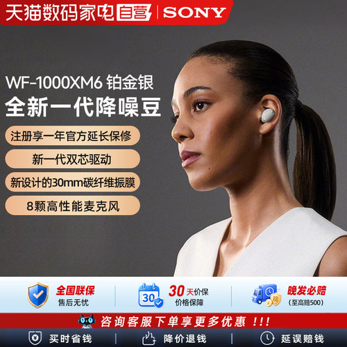 耳机索尼 WF-1000XM6 全新一代真无线蓝牙降噪耳机 铂金银 133