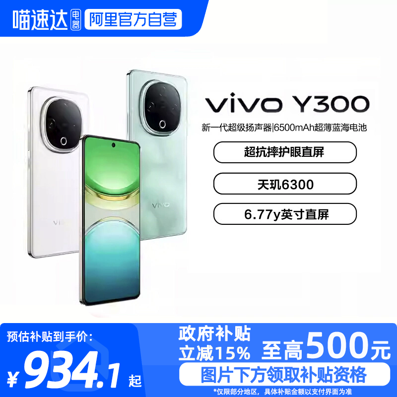【政府补贴至高15%|阿里官方自营】vivo Y300新品长续航