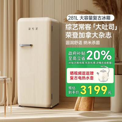 HCK哈士奇复古冰箱家用客厅办公室冷冻冷藏大单门网红高颜值