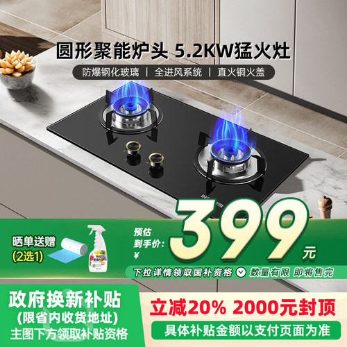 樱雪Q2319燃气灶家用厨房猛火灶天然气煤气液化气灶嵌入式双灶44