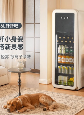 HCK哈士奇冰吧纤纤吧136L冷冻冷藏柜家用客厅保鲜柜复古冰箱90