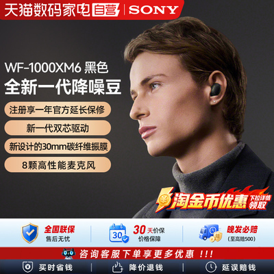 索尼（SONY）WF-1000XM6 全新一代真无线蓝牙降噪耳机 黑色