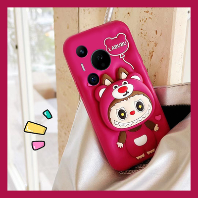 适用华为pura80手机壳p70ultra卡通pure70art立体p60草莓熊p50e拉布布p40pro+带p30支架p20手链p10十趣味硅胶