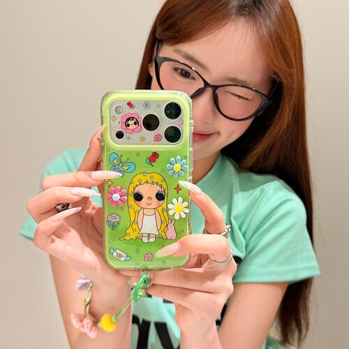 手机壳大视窗小玉彩色花朵带挂链