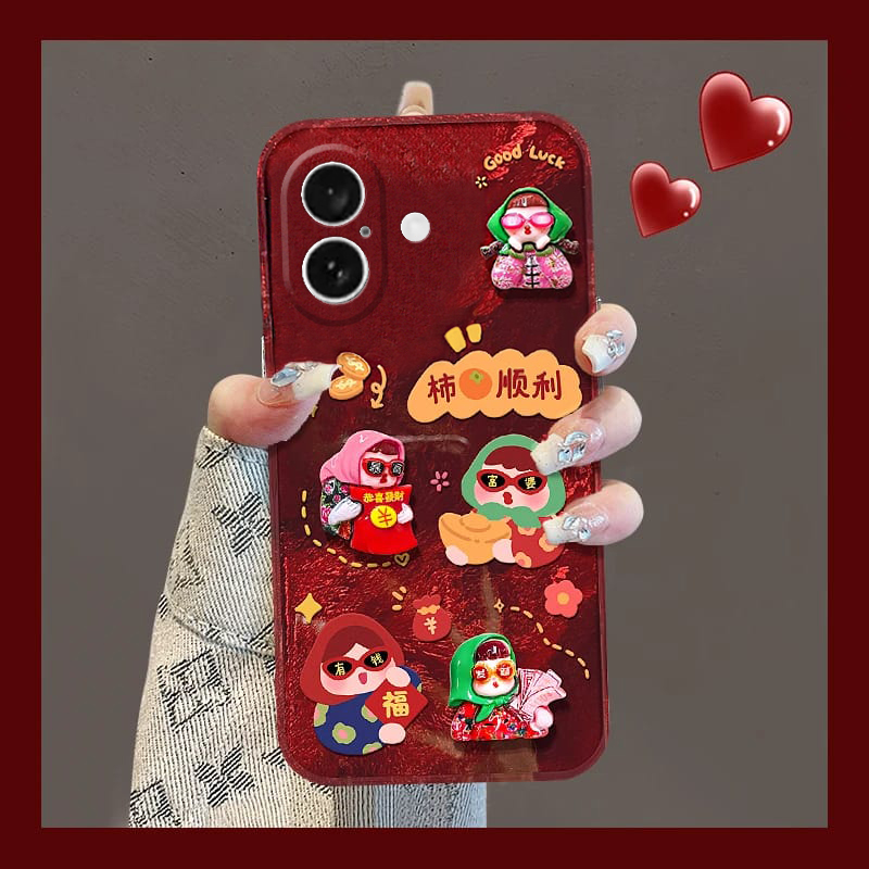 手机壳硅胶新年红色本命年蛇年立体东北女孩