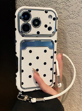 满屏黑色波点适用vivos30手机壳iqooneo10简约z9turbo+卡包s19带s18挂绳z8x斜挎neo9可背8pro插卡7se十vivo女