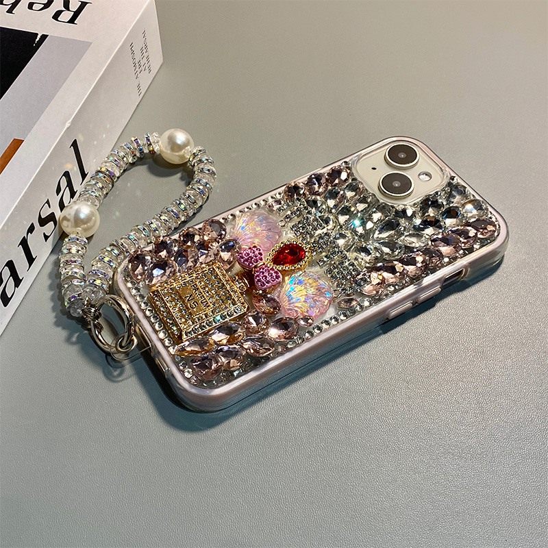 手机壳硅胶宝石贝壳香水瓶带手链