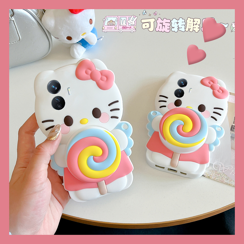 手机壳蝴蝶结KT猫凯蒂猫立体棒棒糖旋转支架