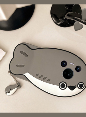 灰色鲸鱼适用华为pura80pro+手机壳p70ultra立体p60art创意p50e个性p40卡通p30可爱p10plus趣味十huawei硅胶p