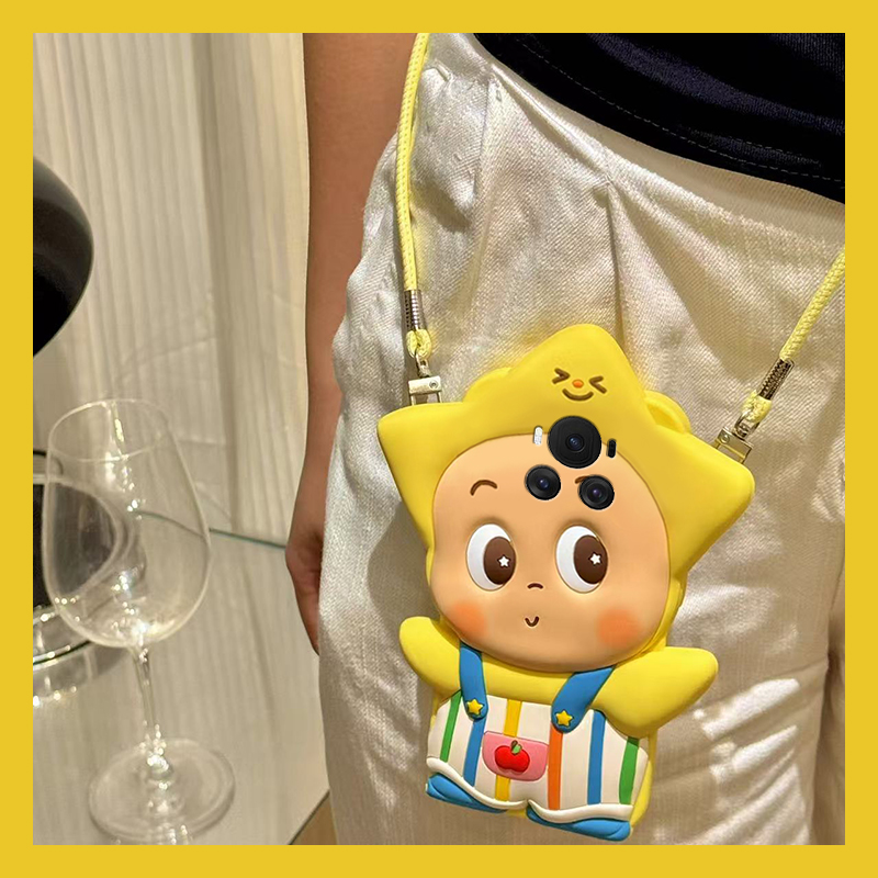 手机壳硅胶可爱卡通呆萌背带裤星星人带斜跨