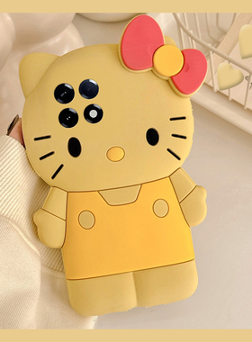 立体黄色kt猫适用小米红米k80pro+手机壳turbo4卡通k70s可爱k60e凯蒂猫k30i带12c挂链k40至尊版十redmik趣味p