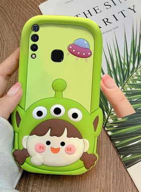可爱三眼仔女孩适用vivou3手机壳y5s绿色y9s立体y7s卡通y3创意z5x趣味z6新款z3i硅胶z1i软壳u3x女nex3s/vovo