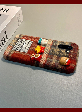 毛绒兔子小熊适用oppo一加ace6手机壳1+15秋冬ace5竞速版13t红色12格子11pro绒布3v卡通9rt圣诞8女7十oneplus