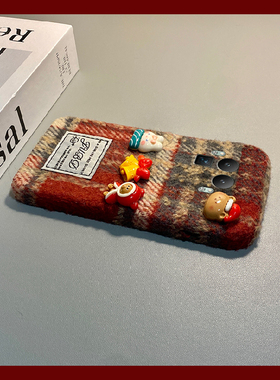 毛绒兔子小熊适用oppo真我gt8手机壳13pro+秋冬neo7红色gtneo5s格子gt6绒布12卡通11圣诞v25立体q3s十realme