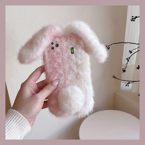 手机壳秋冬毛绒卡通晕染兔子耳朵