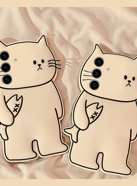 适用三星s25+手机壳s25edge白色note20立体s24plus线条s23小猫s22卡通s21小鱼s20fe趣味s10创意十硅胶软壳女p