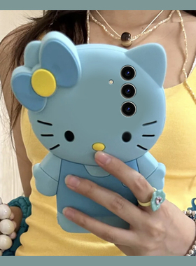 适用三星s25+手机壳s25edge蓝色kt猫note20蝴蝶结s24plus立体s23卡通s22可爱s21凯蒂猫s20fe趣味s10硅胶十软p