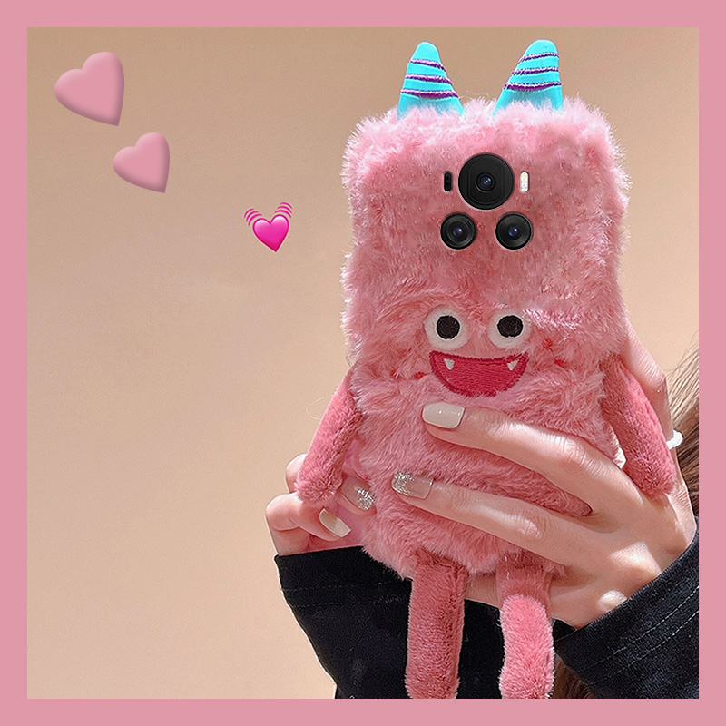 手机壳秋冬毛绒保暖暖手立体卡通趣味小怪兽