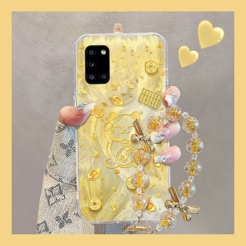 手机壳硅胶新年卡通金色招财猫立体铜钱手链