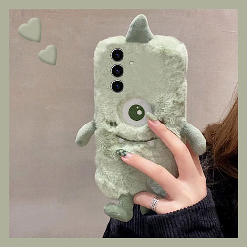 手机壳秋冬毛绒保暖暖手立体卡通趣味独眼怪