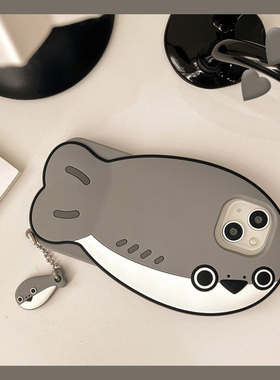 灰色鲸鱼适用苹果17promax手机壳华为pura80立体mate70荣耀magic7创意nova14小米17个性oppok13s卡通vivox200