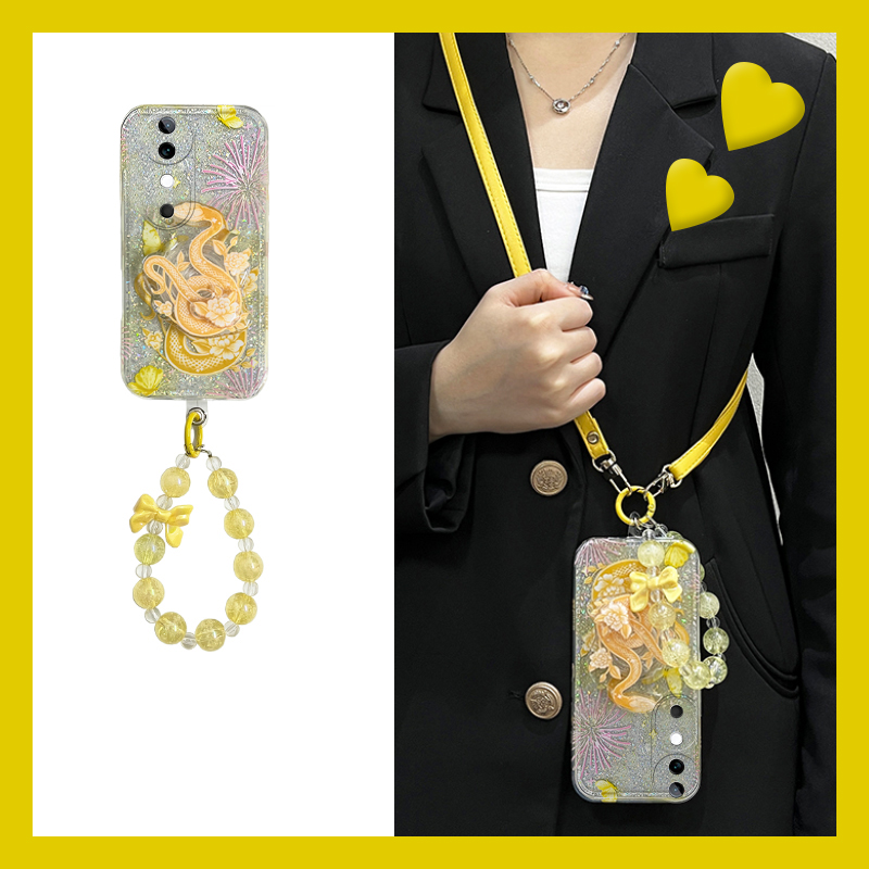 手机壳硅胶新年立体蛇支架旋转挂链斜跨挂绳