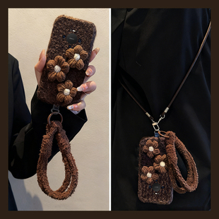 立体毛绒针织花朵适用华为mate80promax手机壳mete80gts秋冬70air可背60rs非凡大师50斜挎40pro 挂绳十huawei