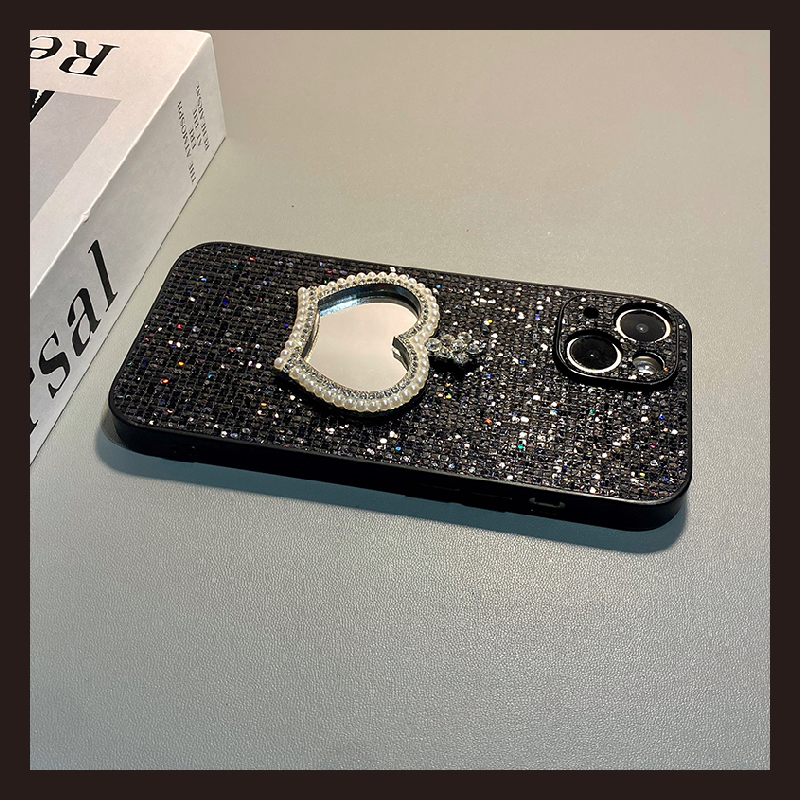 手机壳秋冬绒布闪片亮片水钻钻石皇冠镜子