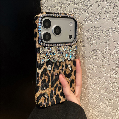 手机壳仿皮皮纹黑棕拼色豹纹立体