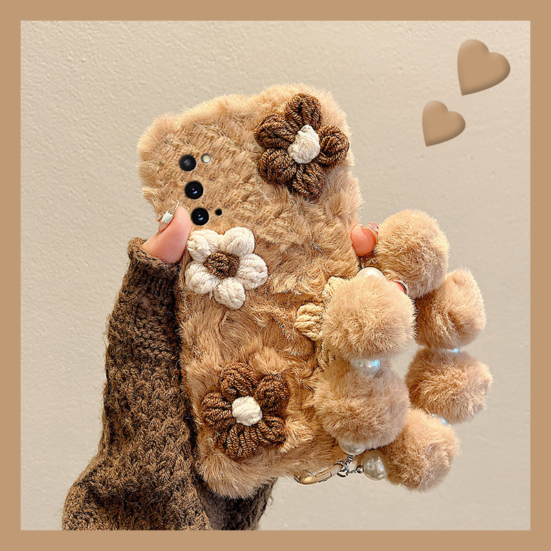 手机壳秋冬毛绒ins风立体针织花朵毛毛茸茸