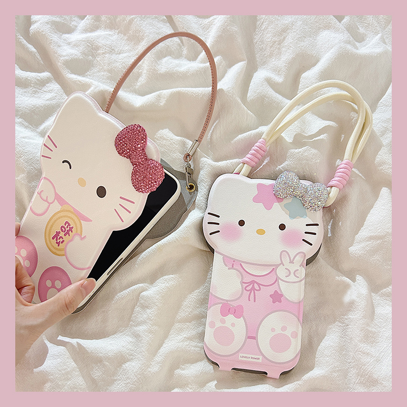 手机壳手提包覆盖皮套凯蒂猫立体蝴蝶结手链