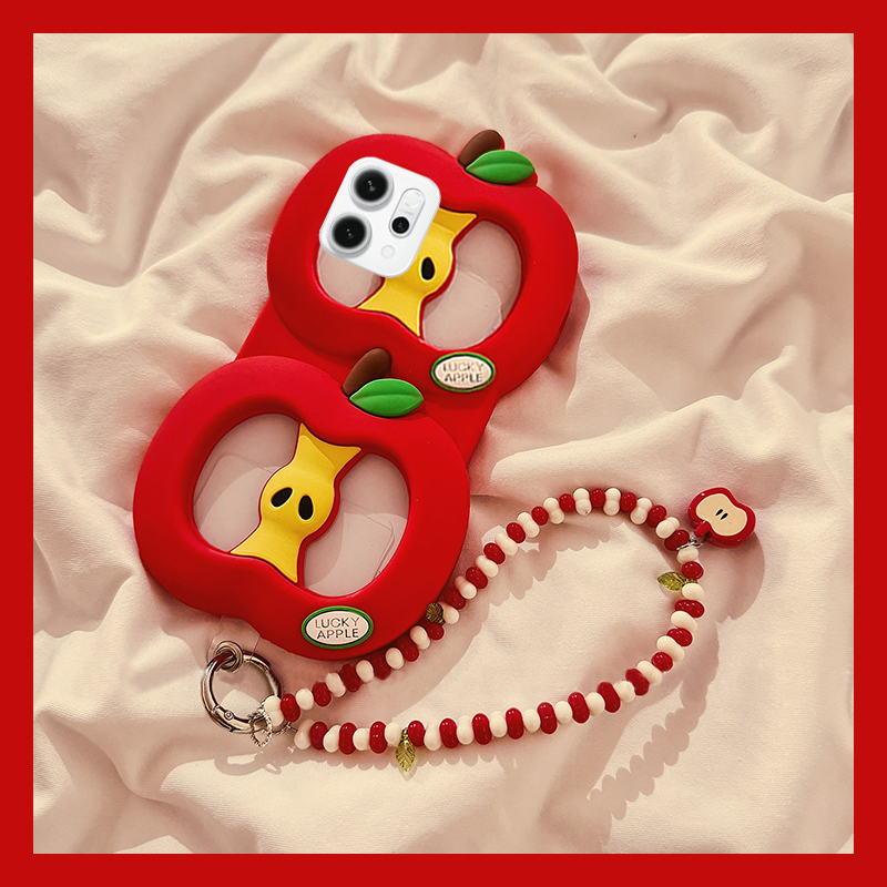 手机壳硅胶ins风红色苹果带手链