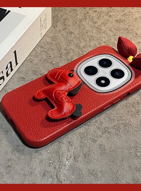 红色皮质小马适用小米红米note15pro+手机壳noto14新年13秋冬12turbo毛绒11t蝴蝶结10por卡通马年5g十redmi女
