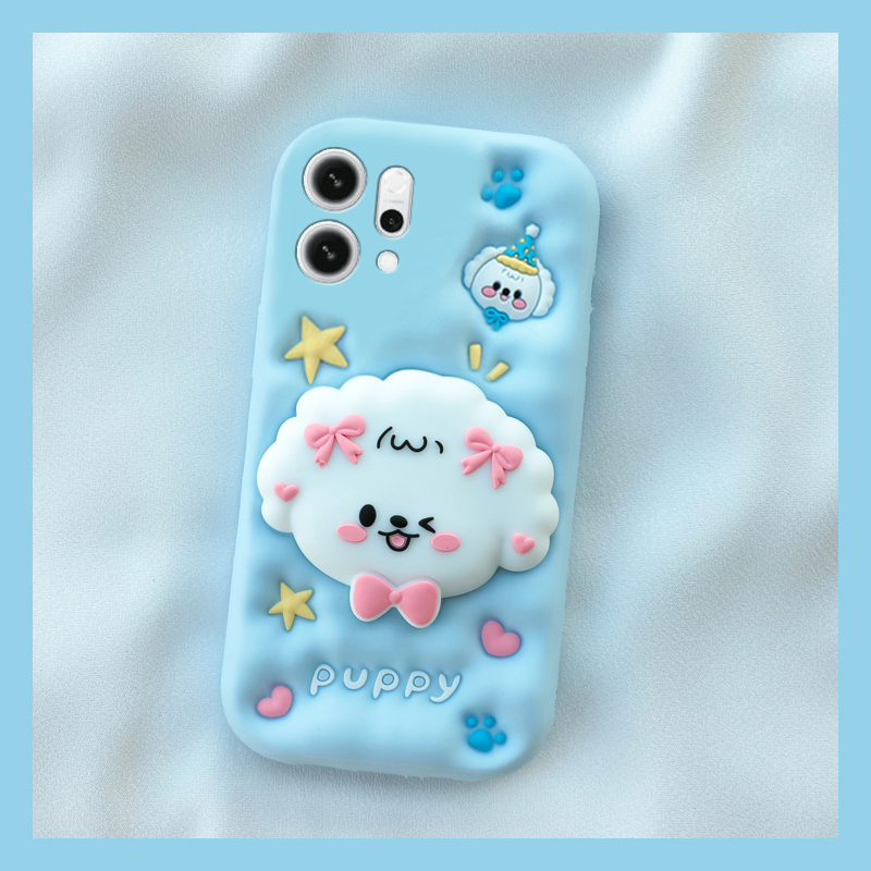 手机壳硅胶可爱卡通立体卷毛小狗带支架