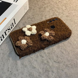 ins风针织花朵适用vivoy3手机壳z5x秋冬y9s毛绒y7s带y5s挂绳u3x立体z6复古z3i毛茸茸z1i冬天z5保暖vivo女vovo