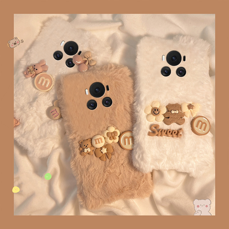 手机壳秋冬毛绒立体卡通趣味蝴蝶结小熊兔子