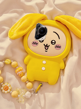 适用华为pura70手机壳p70ultra卡通pure70art立体p60乌萨奇p50e耳朵p40pro+带p30手链p20挂链p10黄色十趣味女