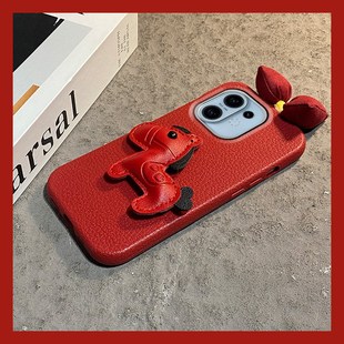 红色皮质小马适用vivos50手机壳s30promini新年s20pro秋冬s19s18s17毛绒s16s15s12s10蝴蝶结s9e卡通s7t女vivo