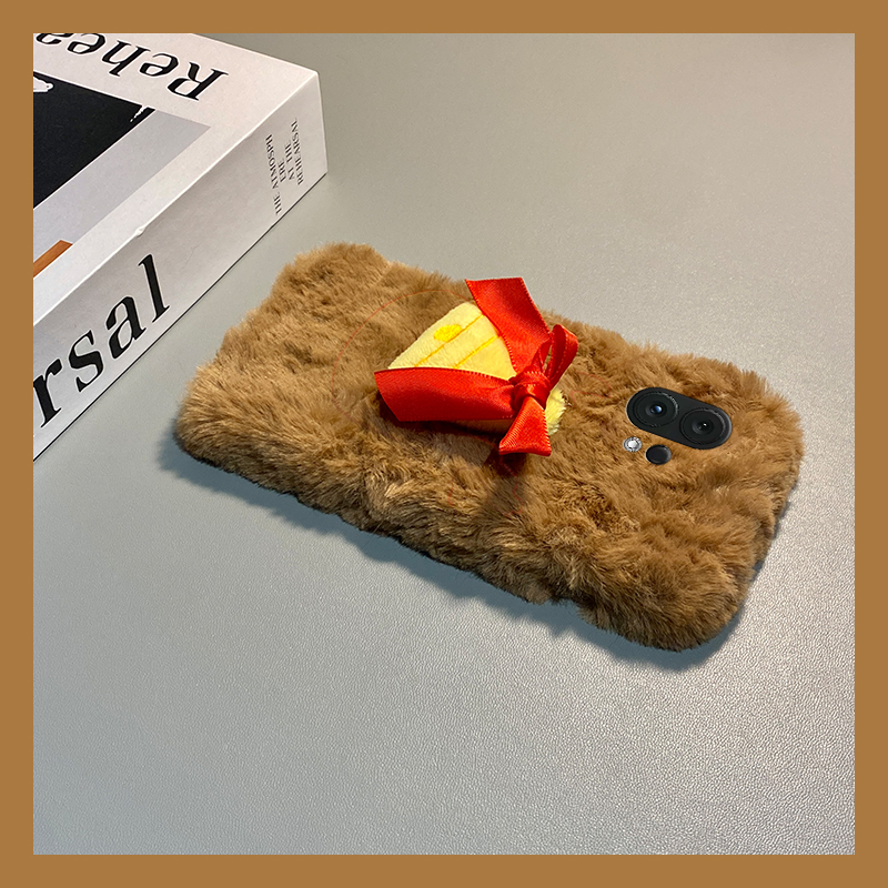手机壳秋冬毛绒立体圣诞蝴蝶结铃铛带手链