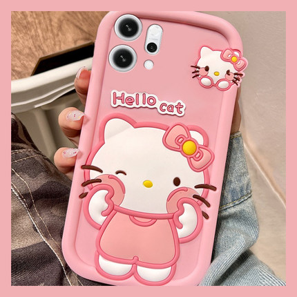 适用opporeno14手机壳reno13pro+卡通reon12立体11可爱KT猫10英文9凯蒂猫8趣味7se情侣6硅胶5软壳4十oppo女生