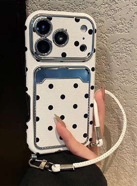 满屏黑色波点适用opporeno14手机壳reno13简约reon12卡包11带a58x挂绳a57斜挎真我q5i可背v23插卡oppo仿皮女p