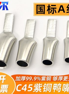 C45鸭嘴鼻铜鼻子6/10/16/25/35平方接线端子国标紫铜加厚插针片耳