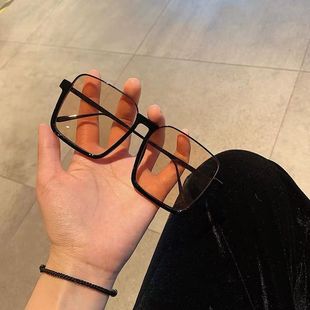 墨镜韩版 超大框方框眼镜女圆脸显脸小潮茶色蹦迪太阳镜 个性 网红款