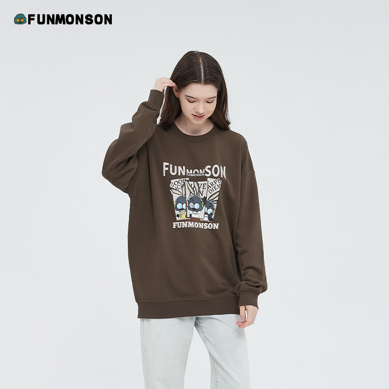 范萌笙FUNMONSON卫衣女2023年秋季新款圆领情侣装套头宽松百搭