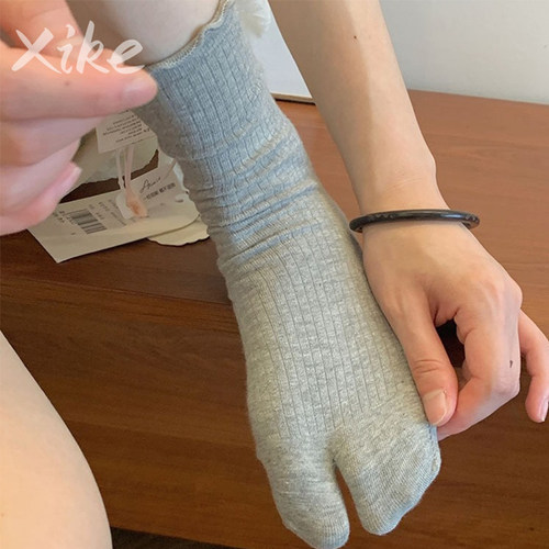 艺术生灰色分趾袜女纯棉百搭