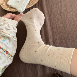 纯棉女袜秋冬保暖中筒袜ins潮日系百搭无骨袜碎花配勃肯鞋 堆堆袜