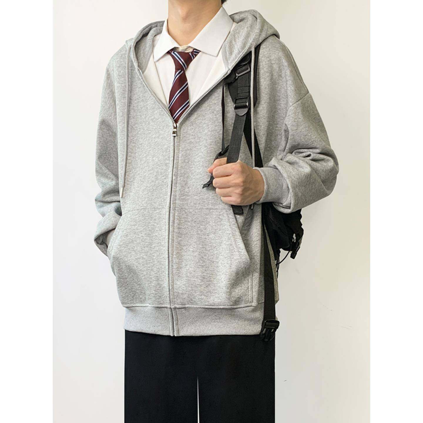 木村叔dk日系灰色连帽开衫卫衣男士春季西装制服内搭叠穿春秋外套