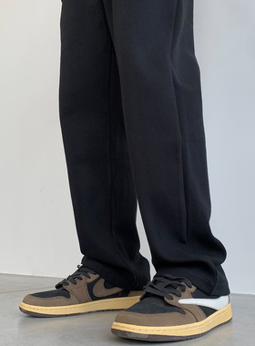 akinzhi 400g高密斜纹休闲裤字宽松直筒加绒男女运动裤秋冬季阔腿